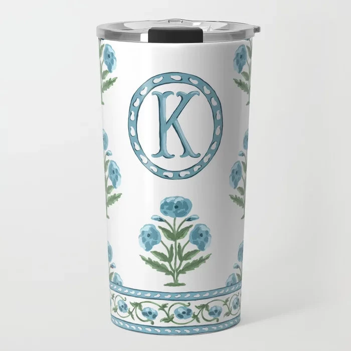 Mughal Blooms Personalized Travel Tumbler, Blue 1 Mughal Blooms Personalized Travel Tumbler, Blue