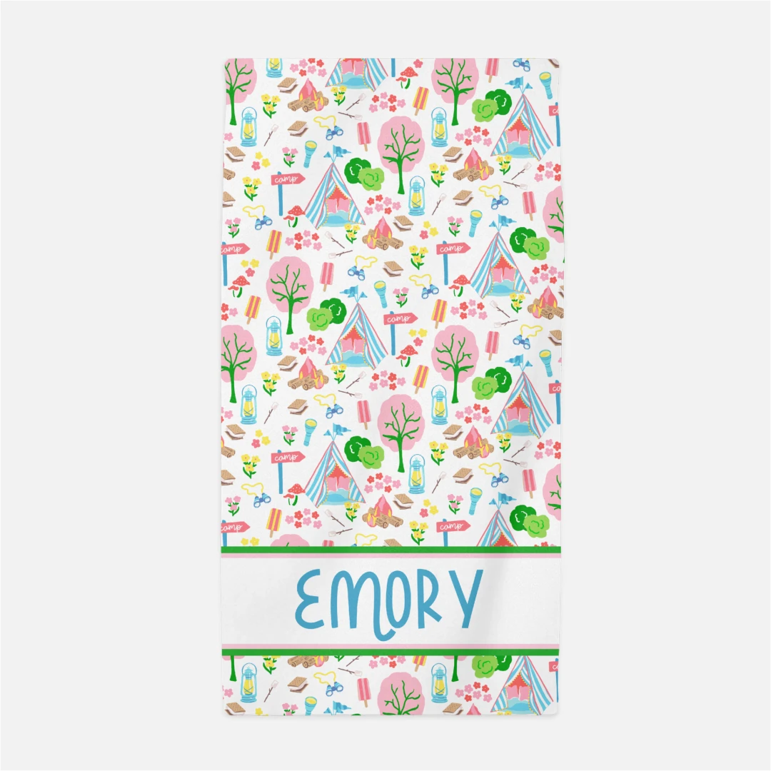 Adventure Camp Personalized Beach Towel, White 1 Adventure Camp Personalized Beach Towel, White