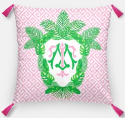 Tropical Palm Leaf Crest, Pink Sand, Euro Pillow & Insert, 26"x26"