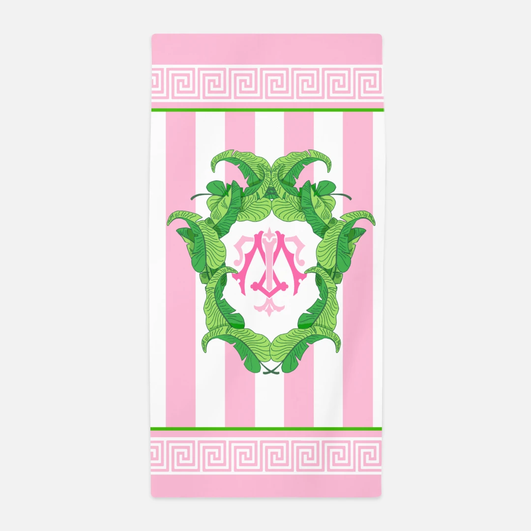 Banana Leaf Custom Crest, Flamingo, Beach Towel 1 Banana Leaf Custom Crest, Flamingo, Beach Towel