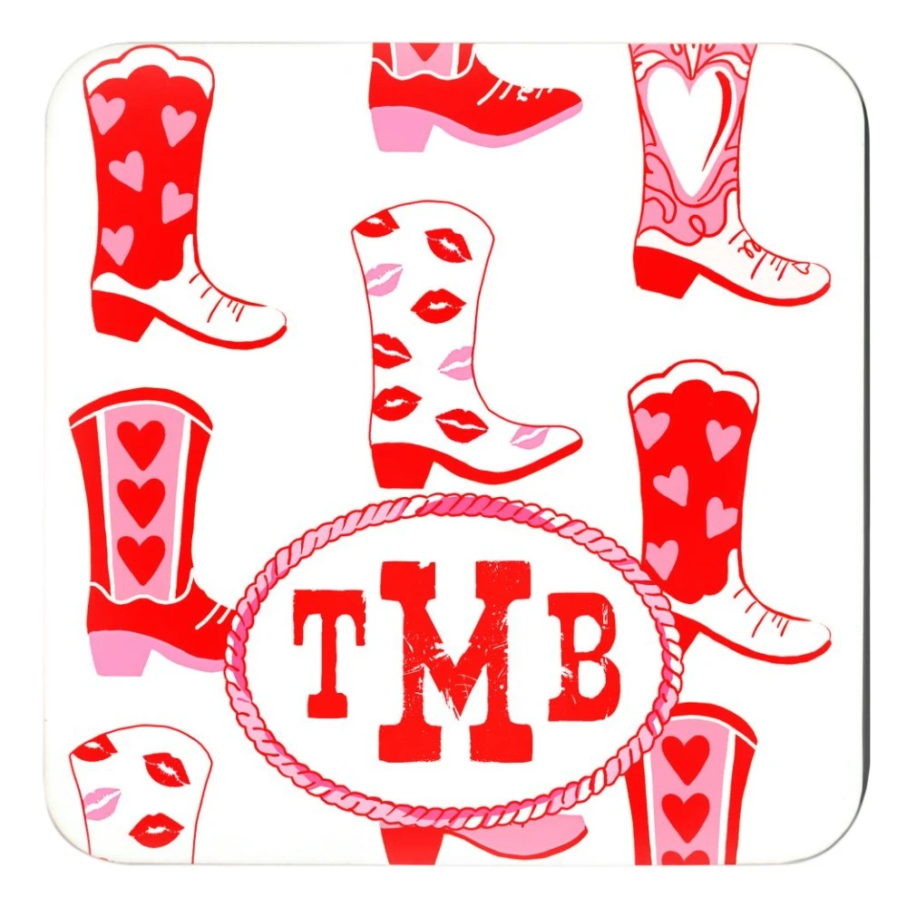 Rootin' Tootin' Valentine's, Rosy, Personalized 4"x 4" Paper Coasters 1 Rootin' Tootin' Valentine's, Rosy, Personalized 4"x 4" Paper Coasters