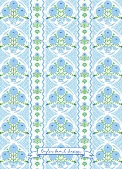 Ribbons In Bloom Invitation, Hydrangea -Gift Supplies Store RIBBONS IN BLOOM BLOCK PRINT PERSONALIZED BATIK PROVENCE FLORAL PATTERN PERSONALIZED INVITATION BLUE BACK