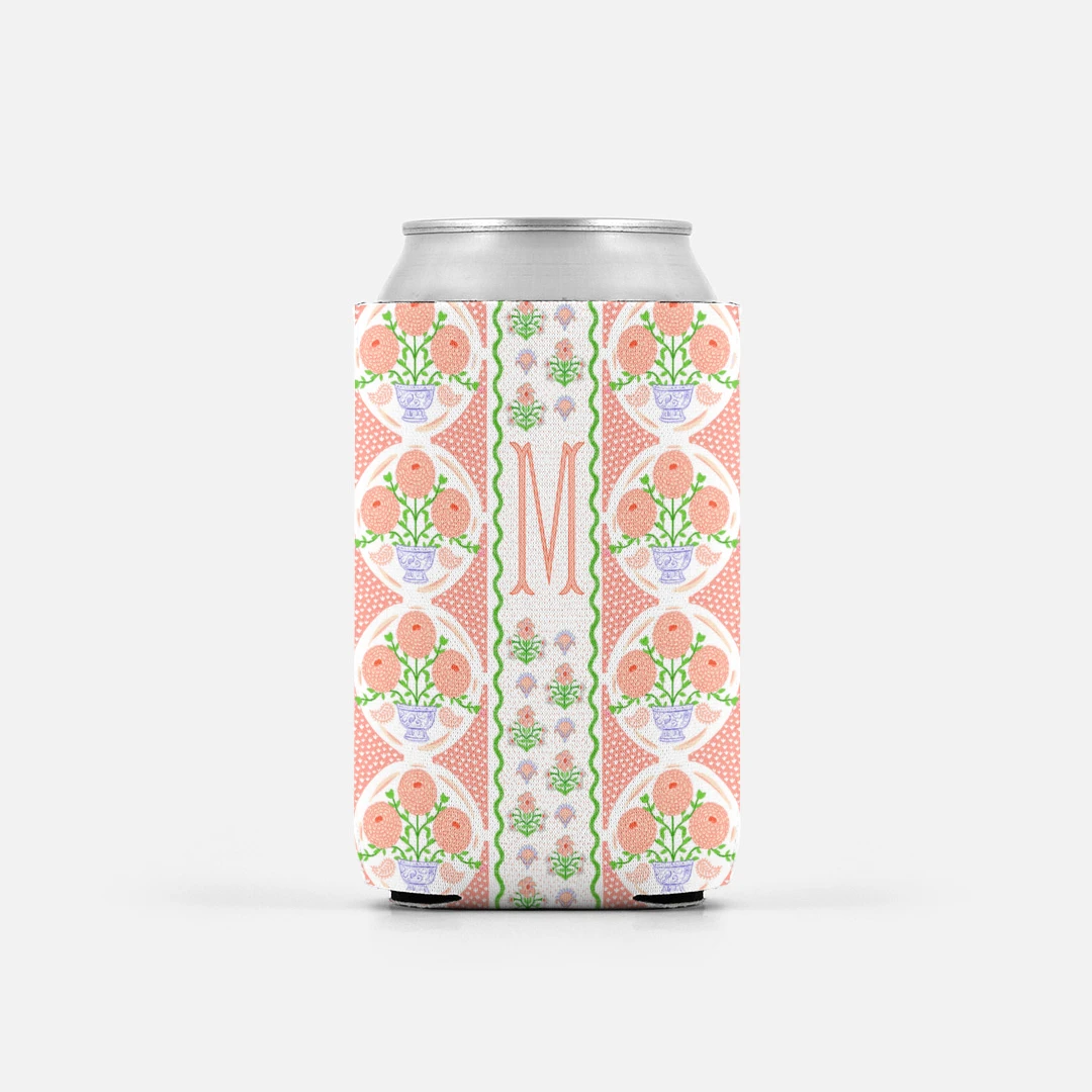 Ribbons In Bloom Set Of 2 Personalized Can Coolers, Begonia 1 Ribbons In Bloom Set Of 2 Personalized Can Coolers, Begonia