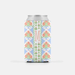 Ribbons In Bloom Set Of 2 Personalized Can Coolers, Periwinkle