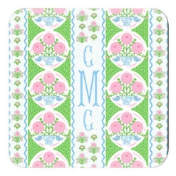 Ribbons In Bloom Personalized 4"x 4" Paper Coasters, Peony