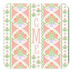Ribbons In Bloom Personalized 4"x 4" Paper Coasters, Begonia
