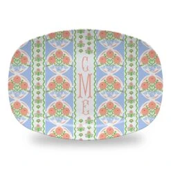Ribbons In Bloom Personalized Melamine Platter, Periwinkle
