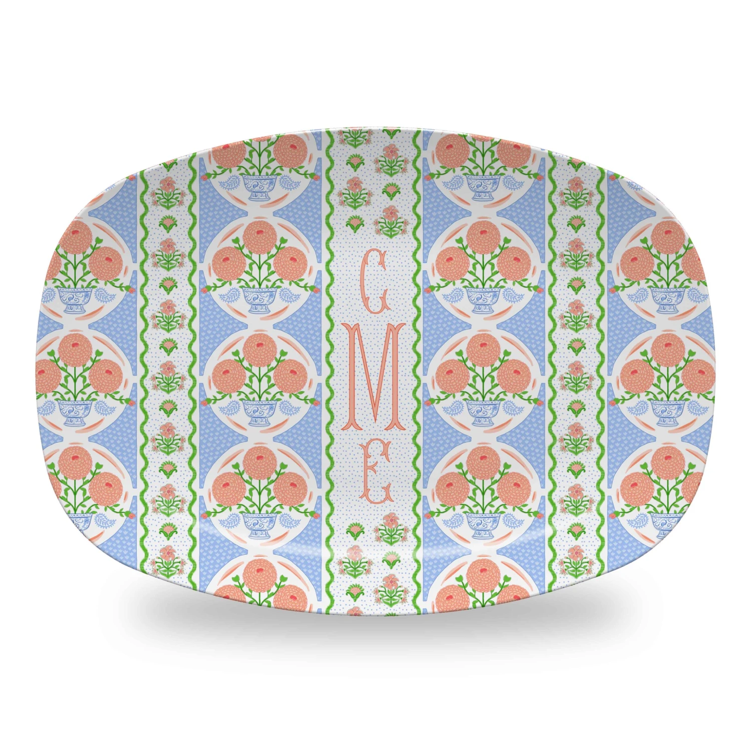 Ribbons In Bloom Personalized Melamine Platter, Periwinkle 1 Ribbons In Bloom Personalized Melamine Platter, Periwinkle