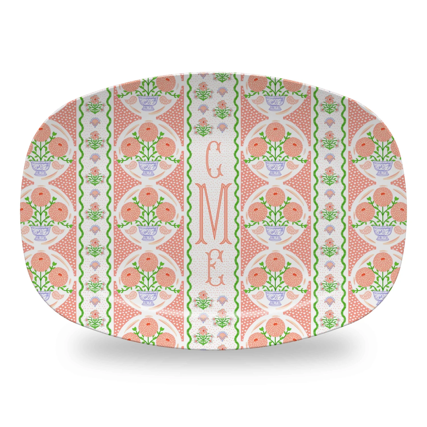 Ribbons In Bloom Personalized Melamine Platter, Begonia 1 Ribbons In Bloom Personalized Melamine Platter, Begonia