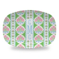 Ribbons In Bloom Personalized Melamine Platter, Peony