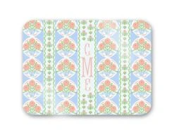 Ribbons In Bloom Personalized 16" X 12" Tempered Glass Cutting Board, Periwinkle