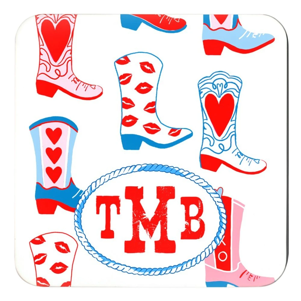 Rootin' Tootin' Valentine's, True Blue, Personalized 4"x 4" Paper Coasters 1 Rootin' Tootin' Valentine's, True Blue, Personalized 4"x 4" Paper Coasters