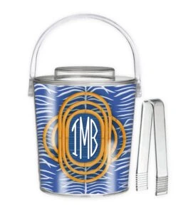 Sea Palms & Bamboo, Navy, Personalized; Ice Bucket