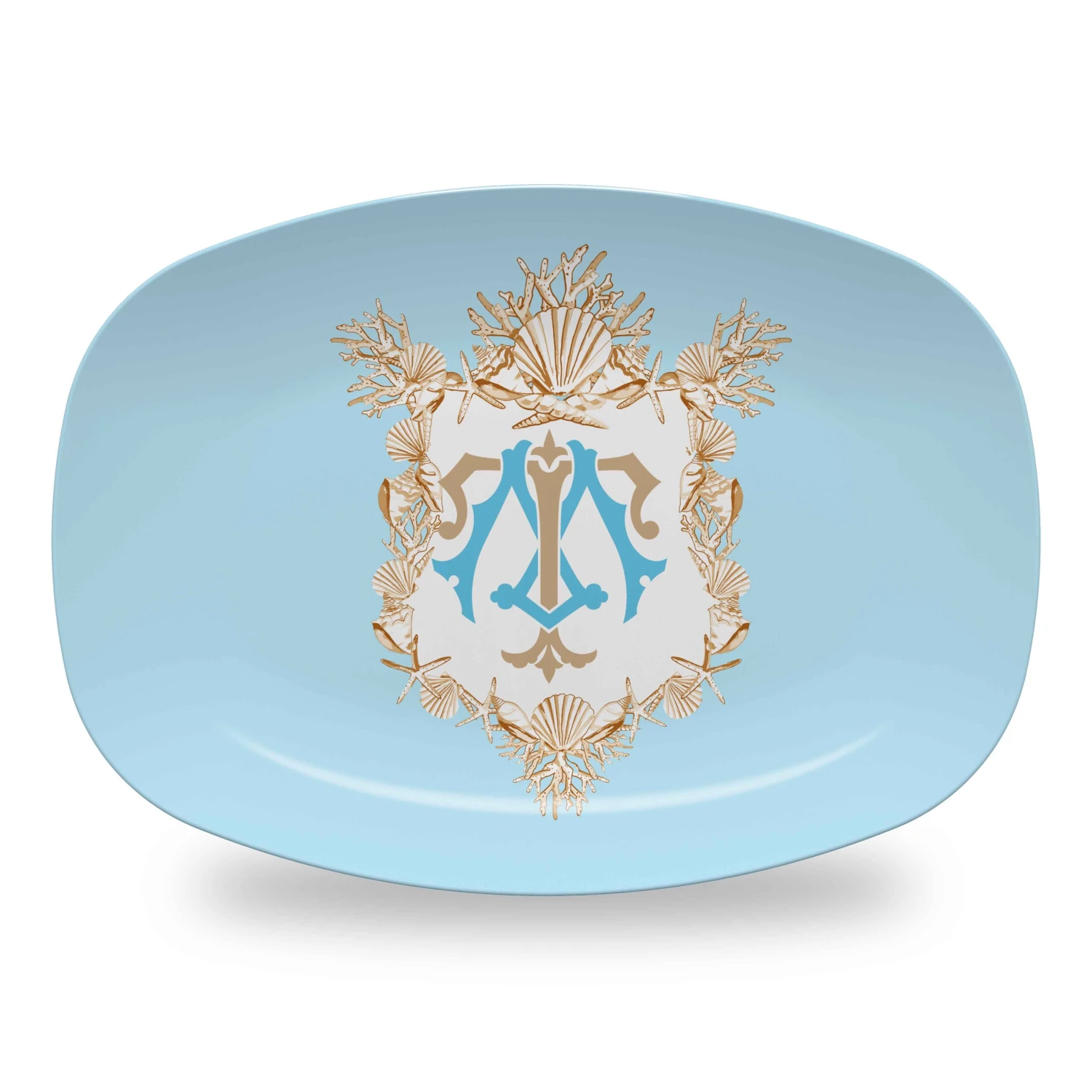 Seashell Custom Crest, Driftwood, Melamine Platter 1 Seashell Custom Crest, Driftwood, Melamine Platter
