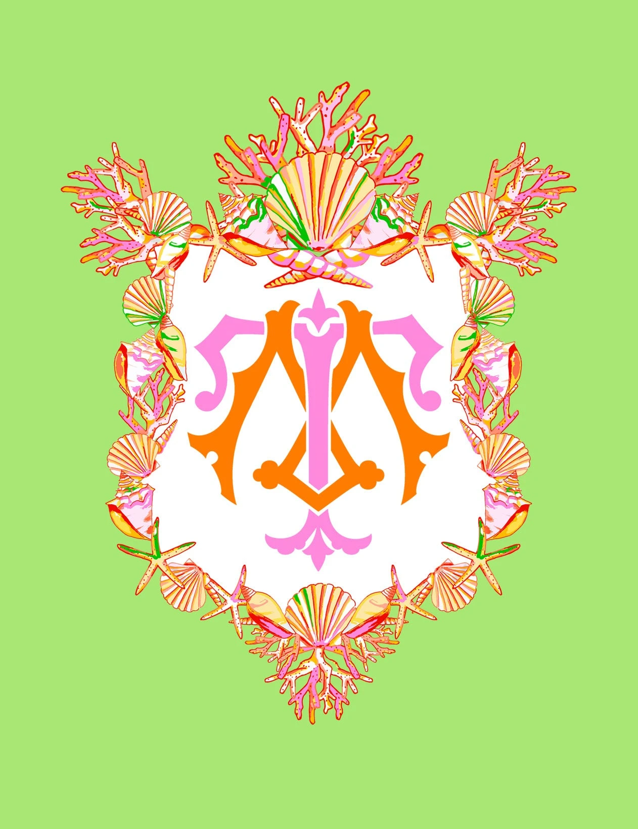 Seashell Crest, Seaweed, Personalized Folded Note Cards 1 Seashell Crest, Seaweed, Personalized Folded Note Cards