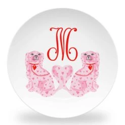 StaffHEARTshire Spaniels Set Of (4) Personalized 10" Dia. Valentine's Melamine Plates