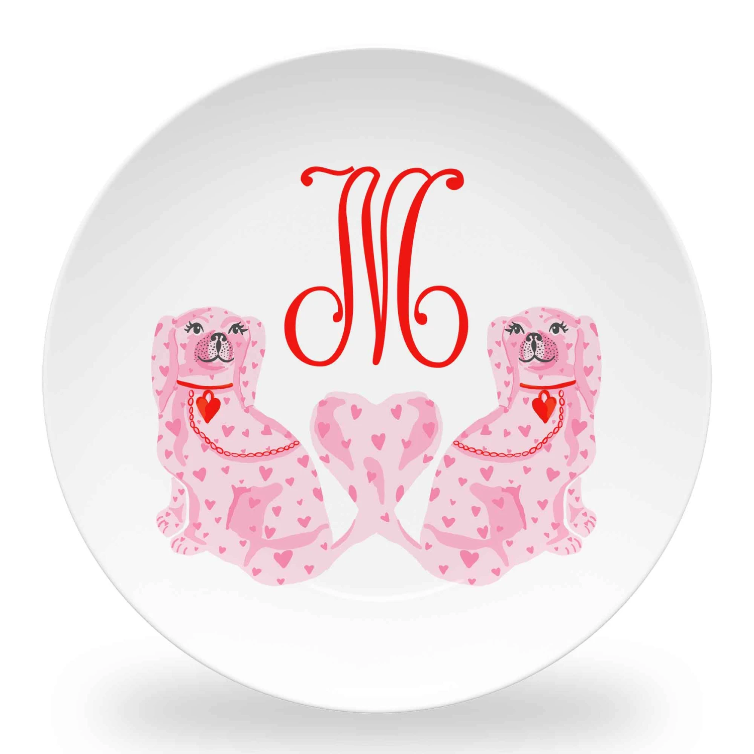StaffHEARTshire Spaniels Set Of (4) Personalized 10" Dia. Valentine's Melamine Plates 1 StaffHEARTshire Spaniels Set Of (4) Personalized 10" Dia. Valentine's Melamine Plates