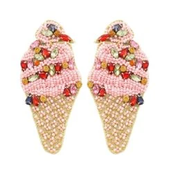 Strawberry Ice Cream Beaded Statement Earrings