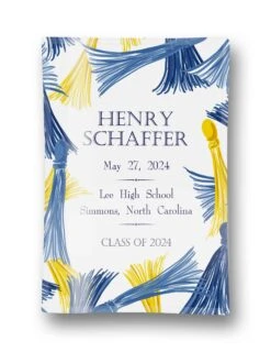 Tassels, Blue & Gold, Personalized Glass Trinket Dish, 5"x7"