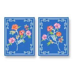 Conservatory Garden, Indigo, Set Of 2, Floral Art Prints