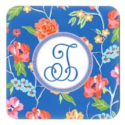 Conservatory Garden, Indigo, Personalized 4"x 4" Paper Coasters