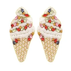 Vanilla Ice Cream Beaded Statement Earrings