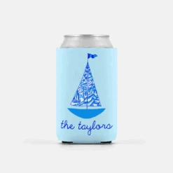 Set Of 2 Chinois Sailboat, Seashore, Personalized Can Coolers