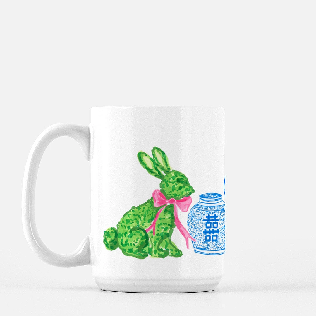 Boxwood Bunnies Porcelain Mug, Blue 1 Boxwood Bunnies Porcelain Mug, Blue