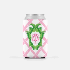 Set Of 2 Pink Custom Banana Leaf Crest Can Coolers