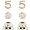 Chanel No 5 Inspired White Bejeweled Statement Earrings - Three (3) Pairs
