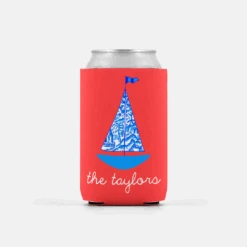 Set Of 2 Chinois Sailboat, Geranium, Personalized Can Coolers