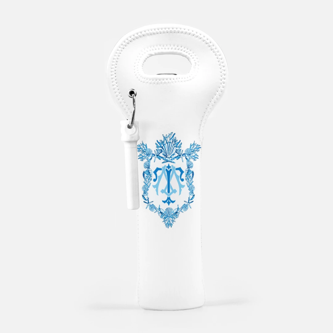 Seashell Crest, Indigo, Wine Carrier With Cork Screw 1 Seashell Crest, Indigo, Wine Carrier With Cork Screw