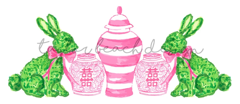 Boxwood Bunnies Porcelain Mug, Pink 2 Boxwood Bunnies Porcelain Mug, Pink - Image 2