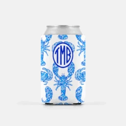 2 Chinois Lobsters & Crabs, Indigo, Personalized Can Coolers