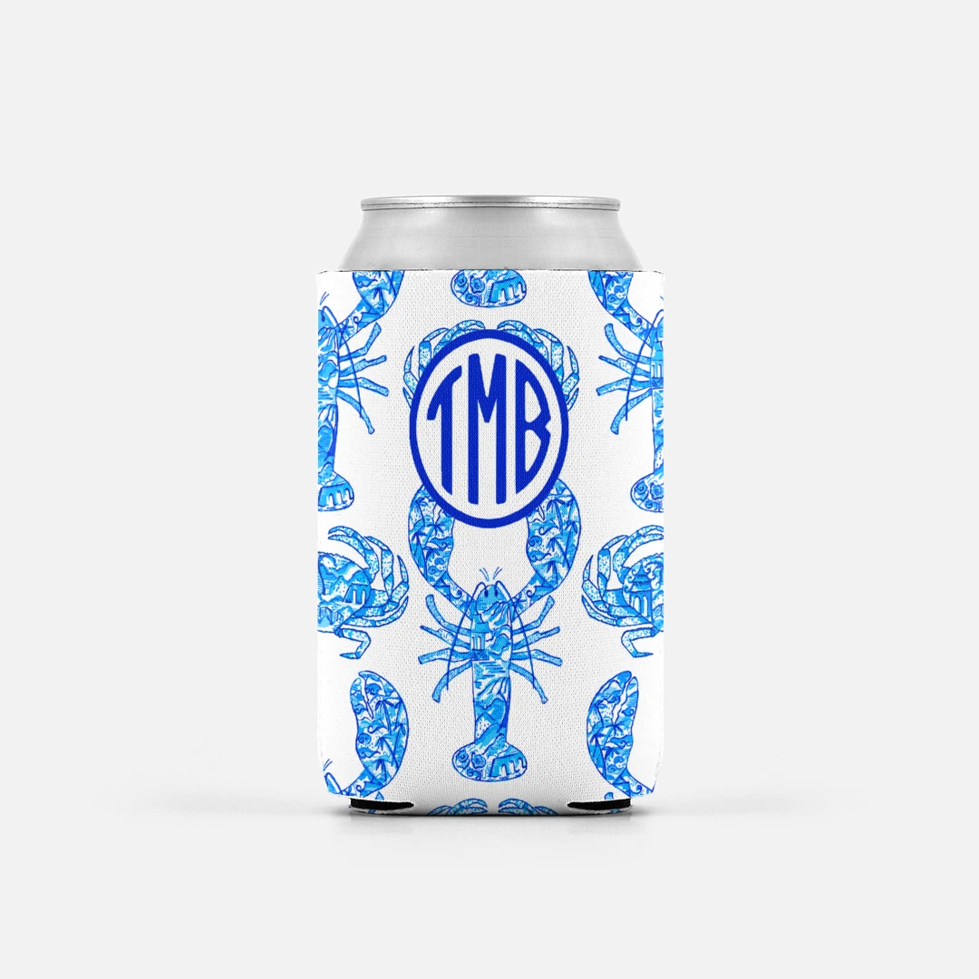 2 Chinois Lobsters & Crabs, Indigo, Personalized Can Coolers 1 2 Chinois Lobsters & Crabs, Indigo, Personalized Can Coolers
