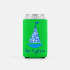 Set Of 2 Chinois Sailboat, Fern, Personalized Can Coolers
