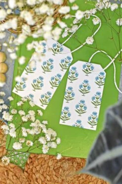 Mughal Blooms Personalized Hang Tags, Blue -Gift Supplies Store gifttags