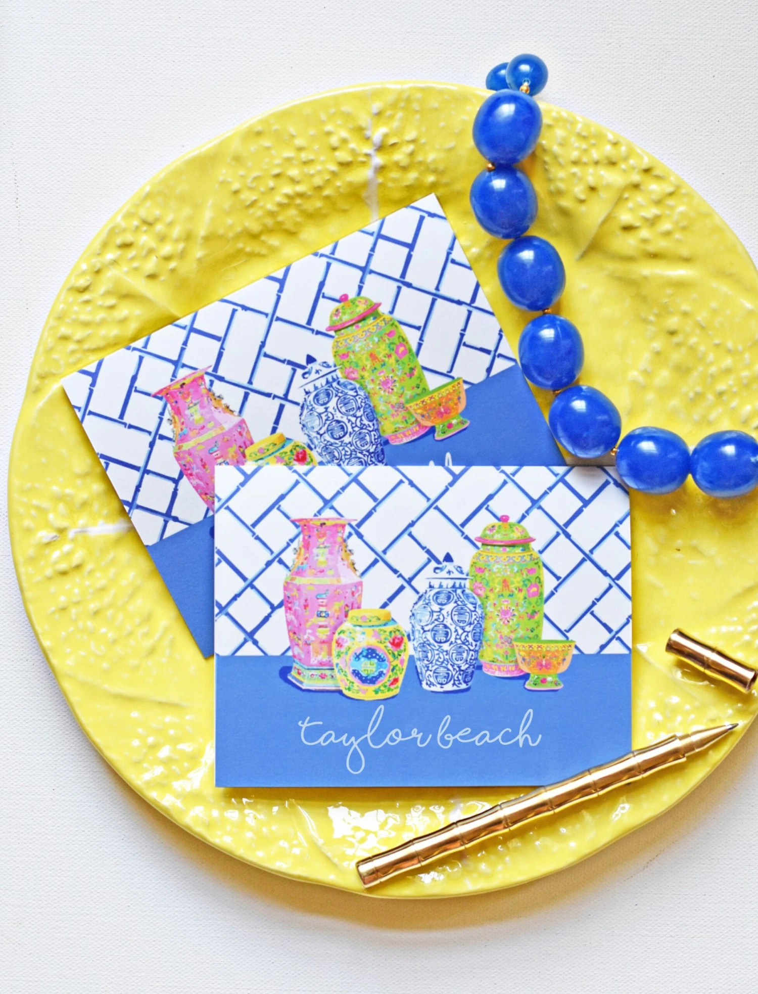 Haute Chinoiserie Folded Note Cards, Sapphire 2 Haute Chinoiserie Folded Note Cards, Sapphire - Image 2