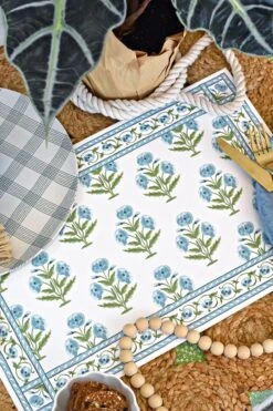 Mughal Blooms Paper Tear-away Placemat Pad, Blue -Gift Supplies Store placematvertical