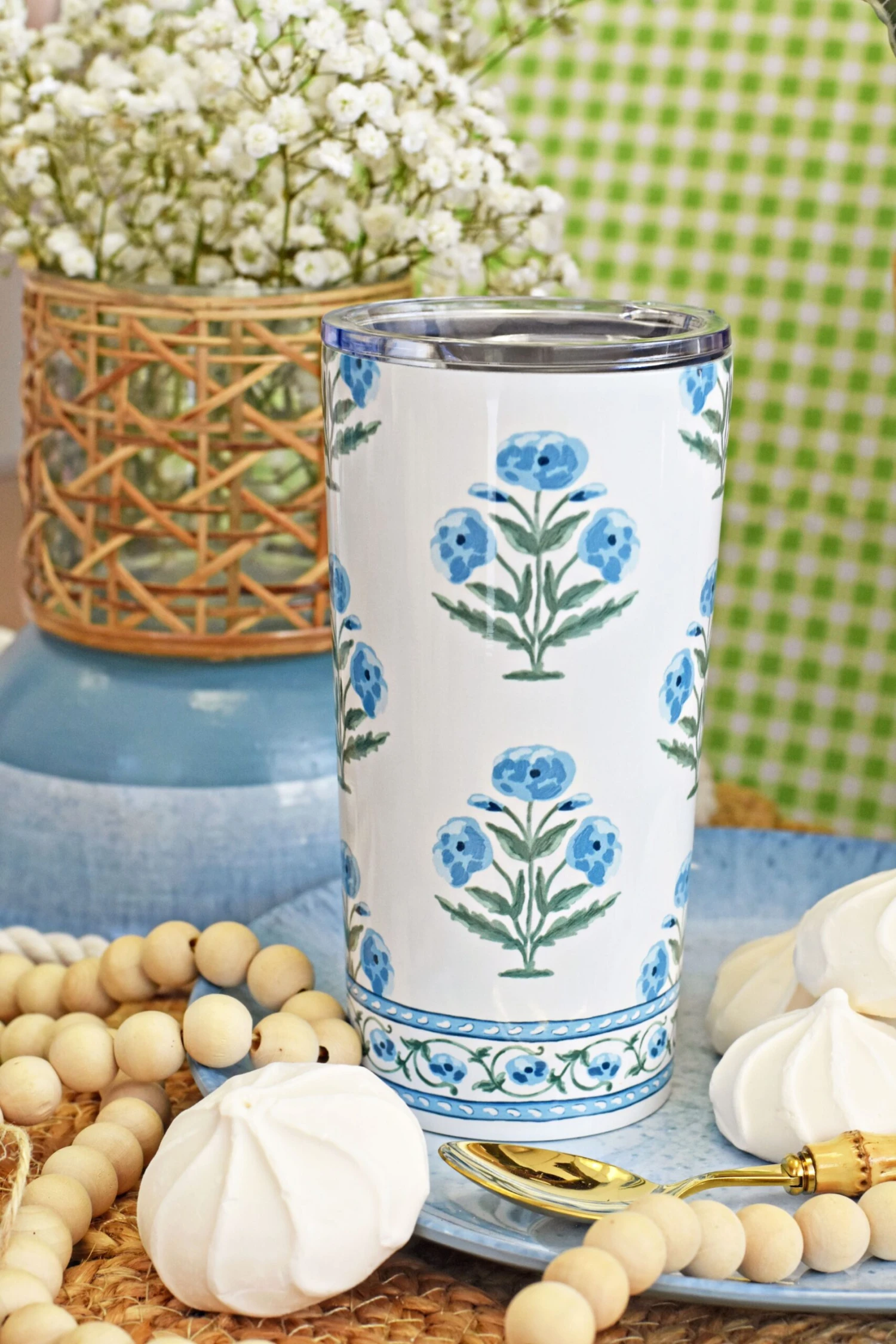 Mughal Blooms Personalized Travel Tumbler, Blue 2 Mughal Blooms Personalized Travel Tumbler, Blue - Image 2